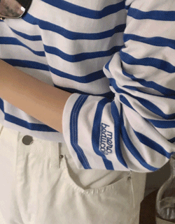 (made byme) merci stripe button T ( regular fit )